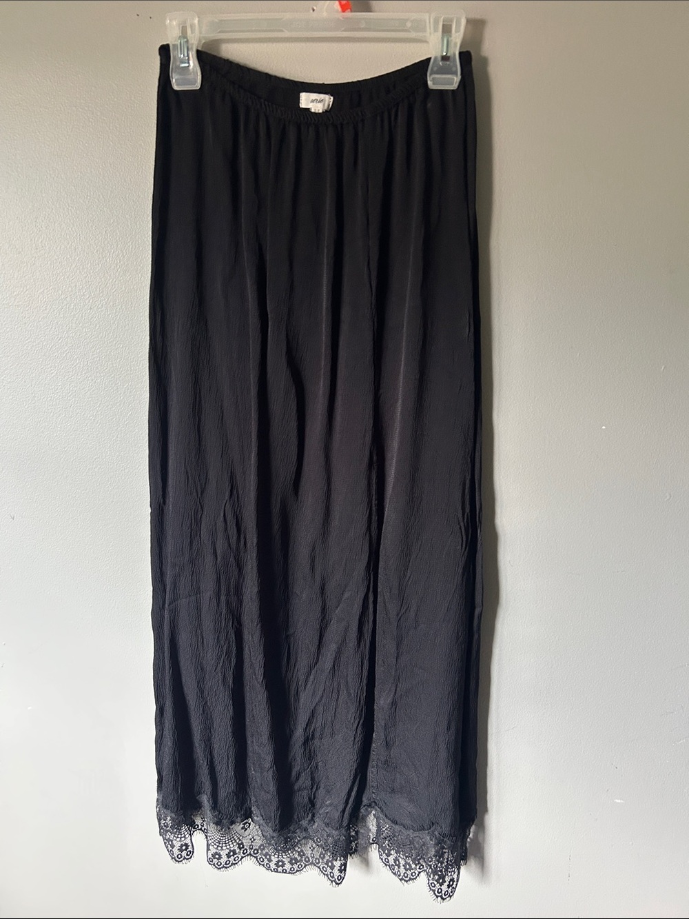 aerie Black Maxi Skirt with Lace Hem